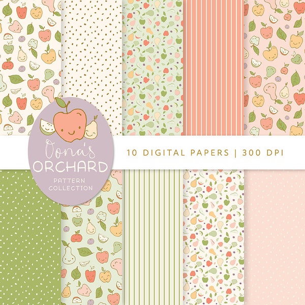 Oona's Orchard printable papers, Fall digital download paper in 12x12 inches, Autumn, scrapbook, kawaii