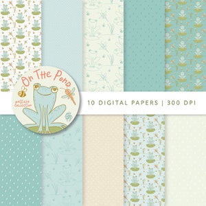 Cute frog printable papers, kids birthday, digital download paper in 12x12 inches, insect background, scrapbook, planner