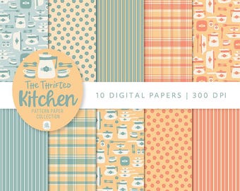 Vintage Kitchen Digitales Papier Set: Retro Scrapbook Muster (Digitaler Download 30x30cm)