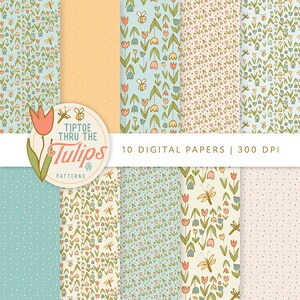 Carte stampabili tulipano, carta da scaricare digitale fiore in 12x12 pollici, sfondo botanico, carte floreali primaverili, scrapbook, planner