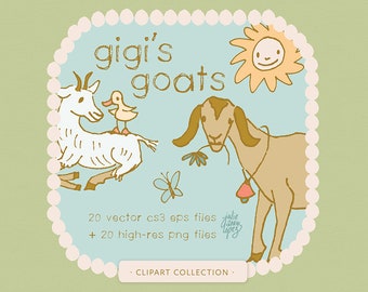 Ziegen Clipart / Bauernhof Tiere / herunterladbare Clipart / kommerzielle Nutzung / Einladungen / Kunsthandwerk / Bauernhaus / Landhaus / Kinder