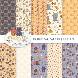 Cute Halloween printable papers, black cat digital download paper in 12x12 inches, October, fall scrapbook, trick or treat