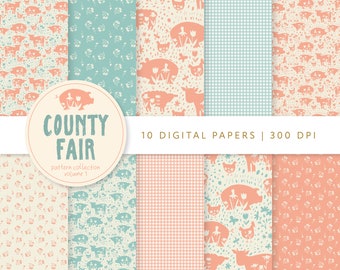Bauernhof Tiere Digitales Papier Set: County Fair Scrapbook Papers (Digitaler Download)