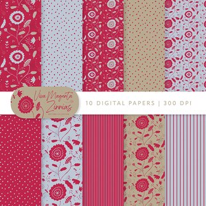 Viva Magenta Zinnias druckbare Papiere, digitaler Download Papier in 12x12 Zoll, floraler Hintergrund, rot, scrapbook, Kartenherstellung