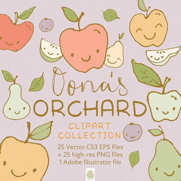 Oona's Orchard Clipart, Print-your-own, digital download, apple, pear, card-making, scrapbook