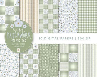Bluebell Patchwork Volumen 1 Digitales Papier Set: Cottage Scrapbook Muster (Digitaler Download 30x30 cm)