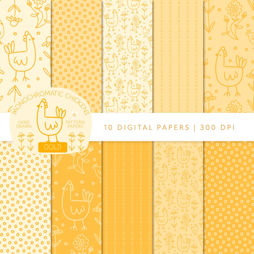 Monochromatic Chickens - Gold - Digital Paper Pattern Collection ...