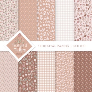 Tangled up in Tulips Volume 6 printable papers, flower digital download paper in 12x12 inches, botanical background, spring floral papers,