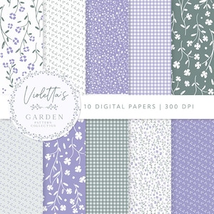 Violet Garden Digital Paper: Lavender Floral Patterns (Digital Download)