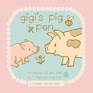 Pig Clipart / farm animals / downloadable clip art / commercial use / invitations / crafts / farmhouse / cottage /