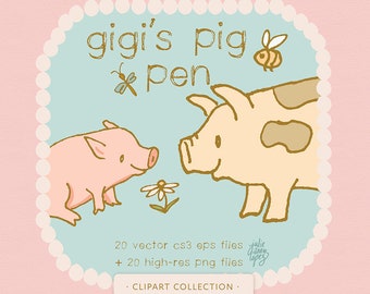 Schwein Clipart / Tiere auf dem Bauernhof / Clip Art / kommerzielle Nutzung / Einladungen / Handarbeit / Bauernhof / Cottage