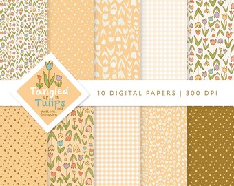 Tulpe Digitales Papier: Pfirsich Floral botanischer Hintergrund (Digitaler Download)