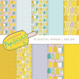 Popsicle printable papers, pattern digital download paper in 12x12 inches, lemon, retro papers, scrapbook, planner