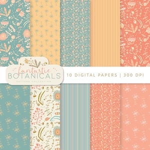 Fantastische Botanicals afdrukbare papieren, digitaal downloadpapier in 12x12 inch, bloemenachtergrond, wilde bloemen, plakboek, kaartmaken