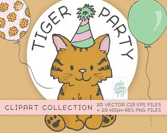 Tiger Clipart / Geburtstag / herunterladbare Clipart / kommerzielle Nutzung / Einladungen / Basteln / Katzen / Clipart / Papercraft / Kinder