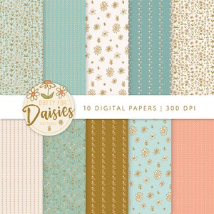 Daisy Floral Digital Paper: Cottagecore Scrapbook Backgrounds (Digital Download)
