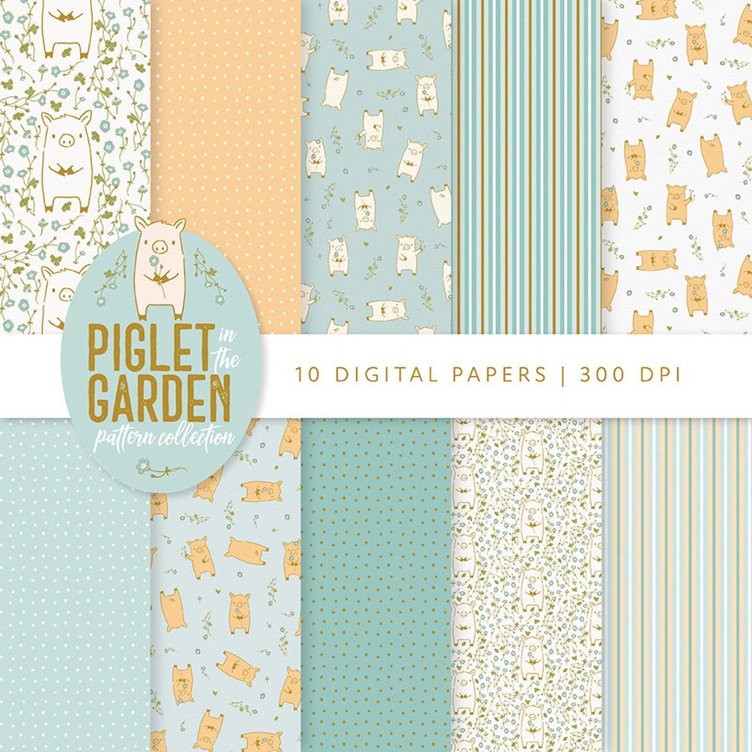 Piglet in the Garden V2 - Printable Papers / Digital Download Paper in ...