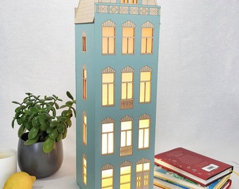Architektonische Holzlampe, Innen-Home-Dekor, Amsterdam Kanal Haus Grachtenpand, handgemachte Geschenk, einzigartiges Design