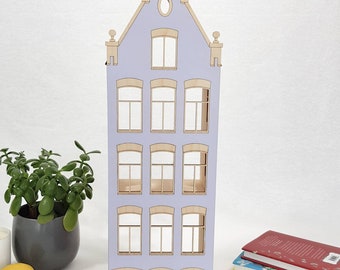 Puppenhaus Pastel handbemalt, Amsterdam Architecture, Interior Home Decor, Canal House Grachtenpand, lila