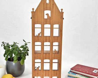 Dollhouse Bamboo Wood, Amsterdam Architecture, Interior Home Decor, Canal House Grachtenpand, Animal Lover (Cats, Dog, Mouse)