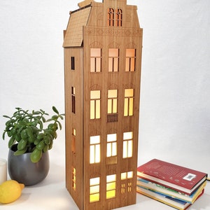 Architectural Bamboo Lamp, Interior Home Decor, Amsterdam Canal House Grachtenpand, Handmade Gift, Unique Design