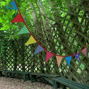 Colourful Rainbow Fabric Bunting Hotch-Potch Celebration Bunting Red tape