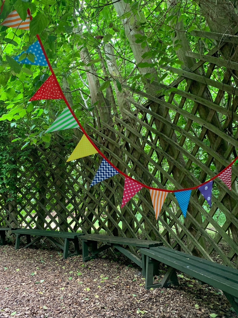 Colourful Rainbow Fabric Bunting Hotch-Potch Celebration Bunting Red tape