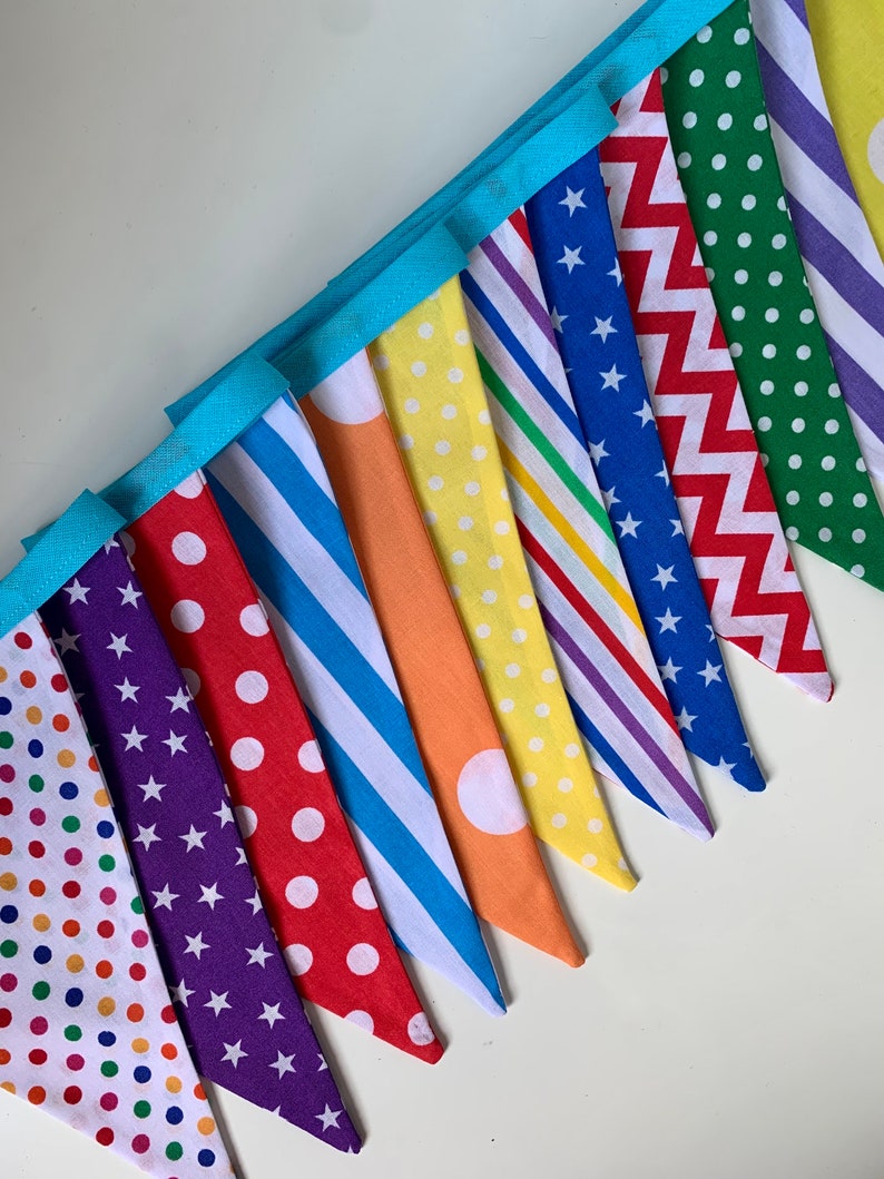 Colourful Rainbow Fabric Bunting Hotch-Potch Celebration Bunting Turquoise