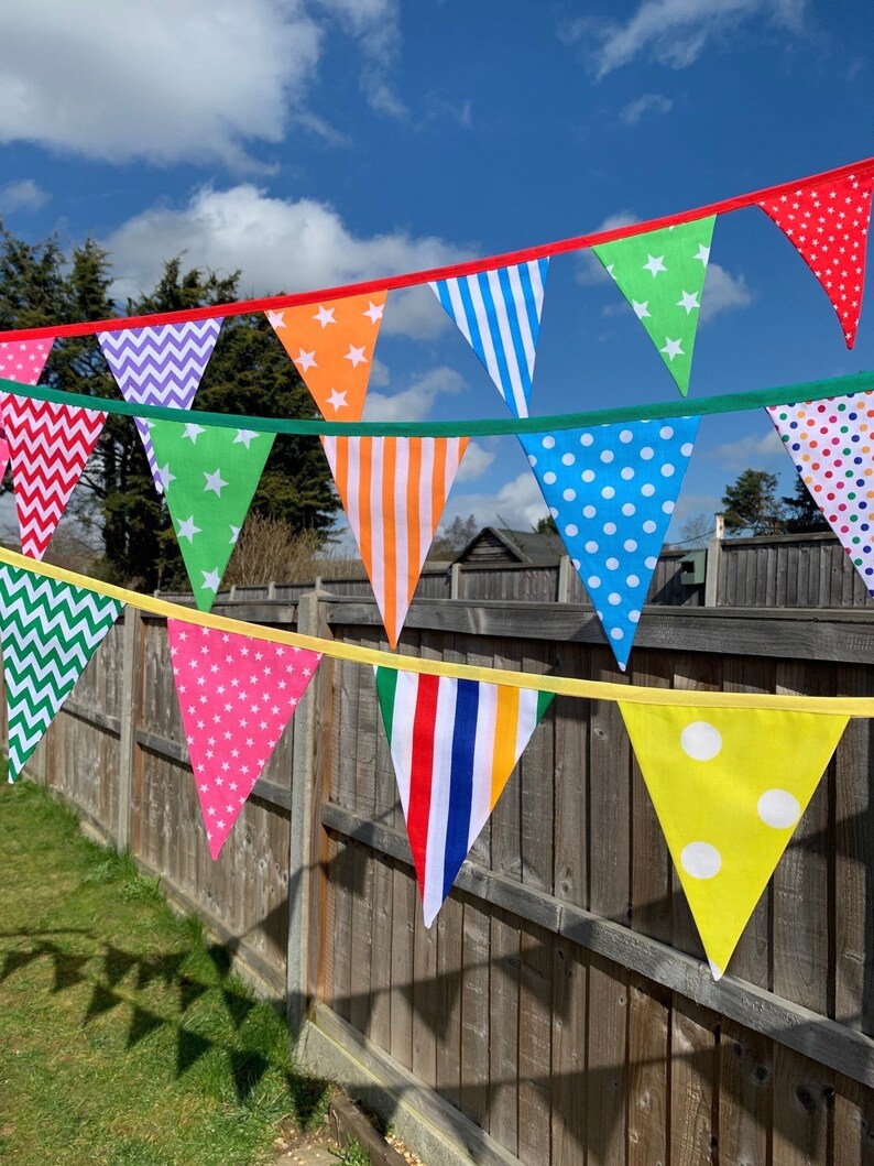 Colourful Rainbow Fabric Bunting Hotch-Potch Celebration Bunting image 1