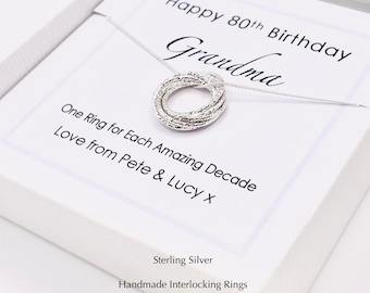 80th Birthday Necklace Link Rings, 80 Gift For Women, Grandma 80 Birthday Gift, Personalised 80th Birthday Gift, Handmade 80th Gift for Mum