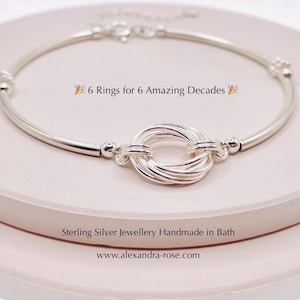 60th Birthday Gifts Women, Sterling Silver 6 Interlocking Ring Bracelet, 60th for Grandma, Nan 60th Gift, 60th Birthday Gifts, 60th Birthday