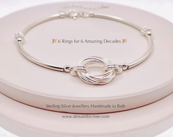 60th Birthday Gifts Women, Sterling Silver 6 Interlocking Ring Bracelet, 60th for Grandma, Nan 60th Gift, 60th Birthday Gifts, 60th Birthday