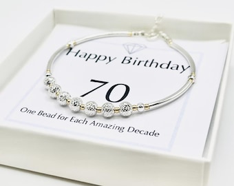 70th Birthday Gift for Women, Sterling Silver 7 Bead Bracelet, 70 Gift Best Friend, 70th Birthday Gift for Grandma, 70th Gift for Mum