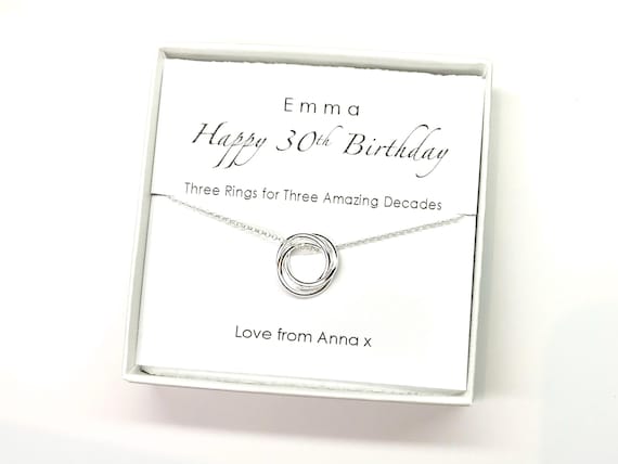 Handmade Sterling Silver Interlocking Rings Necklace, 30th Gift for Her, 30 Birthday Gift for Women, Personalised Gift, Milestone Necklace