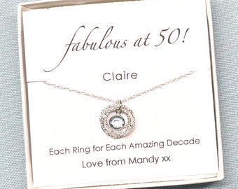 50th Birthday Necklace with Crystal Birthstone Charm, 50th Gift for Her, Personalised 50th Gift, 50th Gift for Mum, 50 Gift for Best Friend