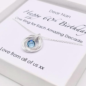 60th Birthday Necklace with Link Rings and Crystal Birthstone,60th Gift For Women,Grandma 60th Birthday Gift,Personalised 60th Birthday Gift