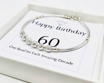 60th Birthday Gift Idea for Women, Sterling Silver 6 Bead Bracelet, 60th Gift for Friend, 60th for Grandma, 60th Gift for Wife, Nanny 60th