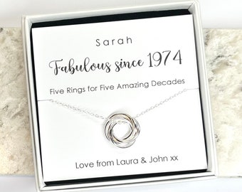 50th Birthday Sterling Silver Interlinked Rings Necklace