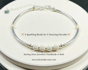 40th Birthday Gift Idea for Women, Sterling Silver 4 Bead Bracelet, 40th Gift for Best Friend, 40th for Daughter, 40th Gift for Wife