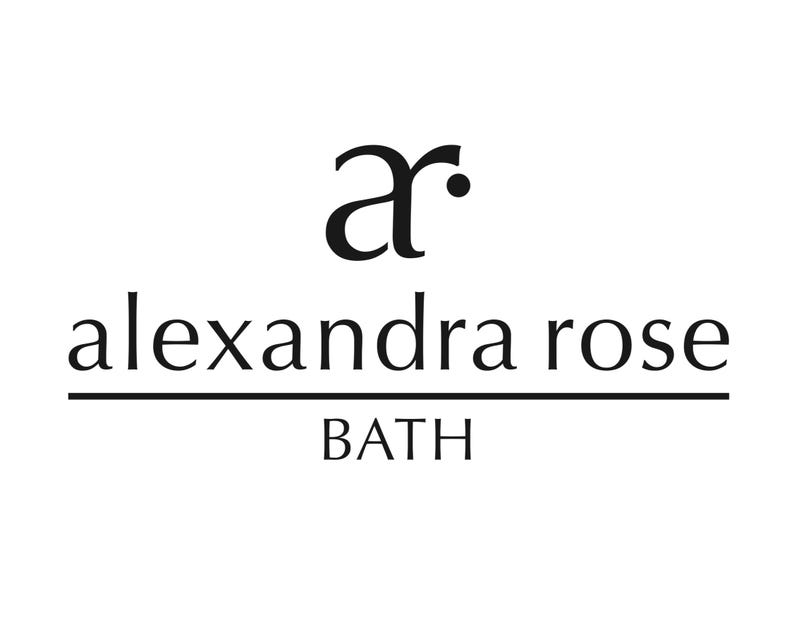 May include: Black and white logo for Alexandra Rose Bath. The logo features the letters "ar" in a stylized font with a dot above the "r". The text "alexandra rose" is below the letters, and the word "BATH" is below that.
