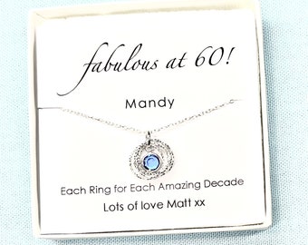 60th Birthday Necklace with Crystal Birthstone Charm, Grandma 60th Birthday Gift, Personalised 60th Gift for Nan, 60th Gift for Mum