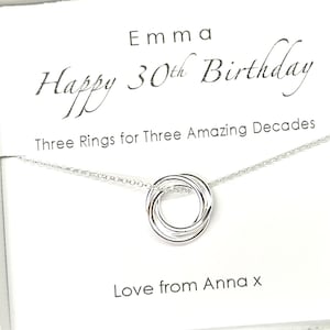 30th Birthday Sterling Silver Interlinked Rings Necklace, 30th Gift for Her