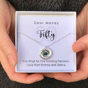 50th Birthday Necklace with Interlinked Rings and Faceted Birthstone Charm, 50th Gift For Her, Personalised 50th Gift, Gift for Best Friend