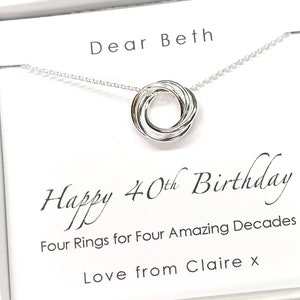 40th Birthday Sterling Silver Interlinked Rings Necklace