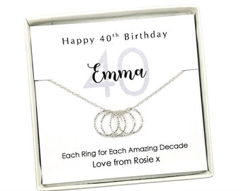 Personalised 40th Birthday Necklace, 40th Gift Idea for Her, 40th Gift for Best Friend, 40th Gift for Daughter, 40th Gift for Wife