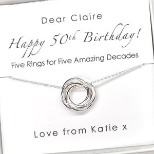 50th Birthday Sterling Silver Interlinked Rings Necklace