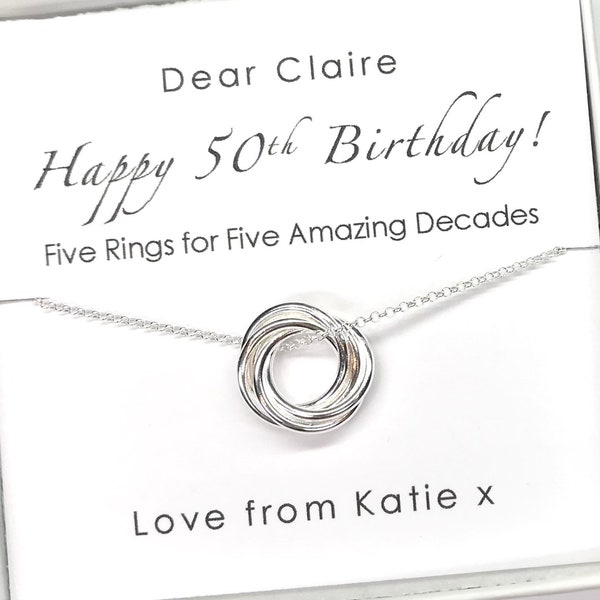 50th Birthday Sterling Silver Interlinked Rings Necklace