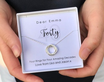 40th Birthday Sterling Silver Interlinked Rings Necklace