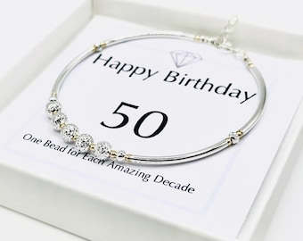 50th Birthday Gift Women, Sterling Silver 5 Bead Bracelet, 50th Birthday, 50th Birthday Gift for Best Friend, 50th Gift for Wife