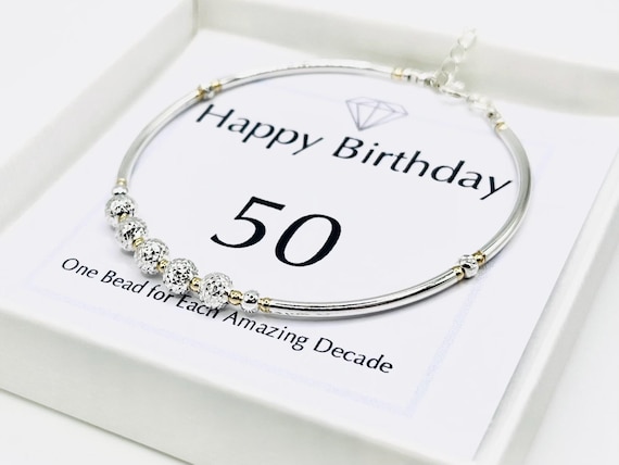 50th Birthday Gift Women, Sterling Silver 5 Bead Bracelet, 50th Birthday, 50th Birthday Gift for Best Friend, 50th Gift for Wife